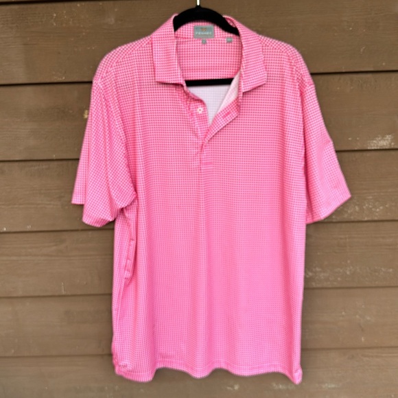 Fennec Fox reddish pink and white plaid polo size large - Picture 1 of 5